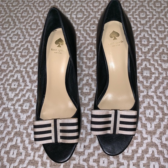 kate spade Shoes - Kate spade black heel with bows. Size 8 1/2 M